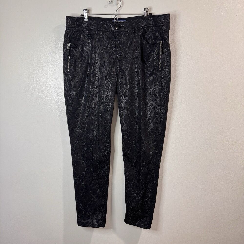 Democracy Jeans 16 Ab Solution Slimming Black Snakeskin Wax Coated Denim Stretch